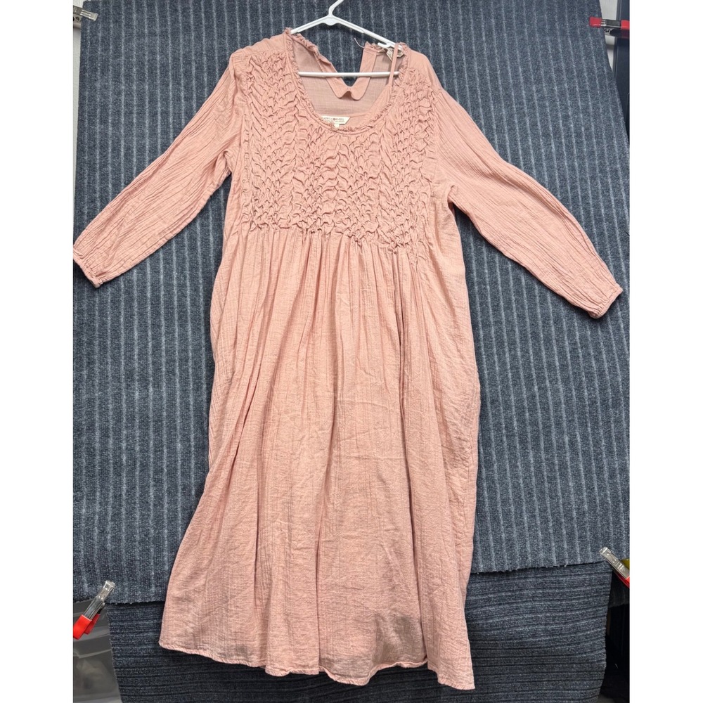 April Cornell Smocked Gauze Dress XL Pink Excellent Bohemian Long Sleeve (2264)